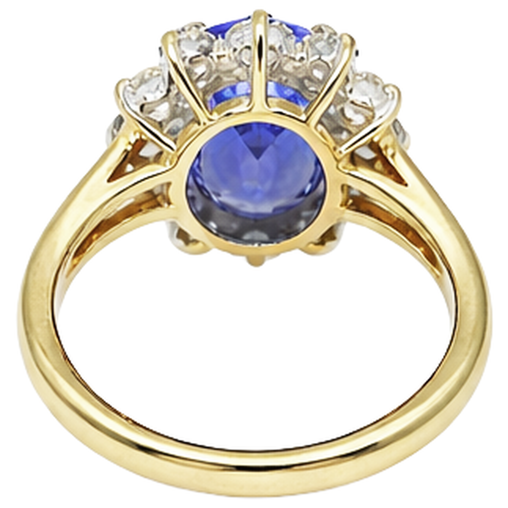 2.25 Carats Oval Cut Tanzanite & Natural Earth Mined DIAMOND ( NOT LAB GROWN )s Fancy Ring 14K Two Tone Gold