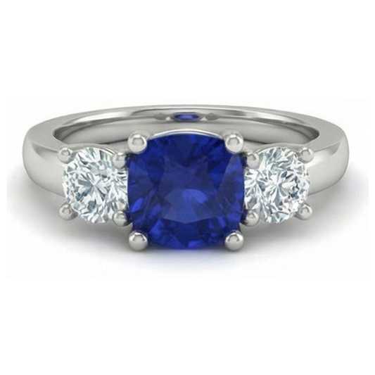 2.25 Ct Ceylon Sapphire Natural Earth Mined Diamonds Ring White Gold 14K New
