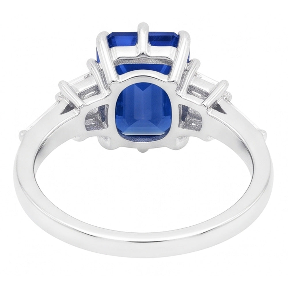 2.50 Carats Baguette Natural Earth Mined Diamond Anniversary Emerald Blue Sapphire Ring