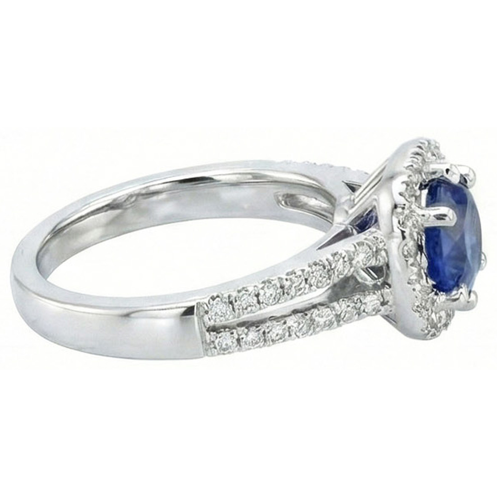 2.50 Carats Blue Sapphire And White Round Natural Earth Mined DIAMOND ( NOT LAB GROWN ) Ring White Gold