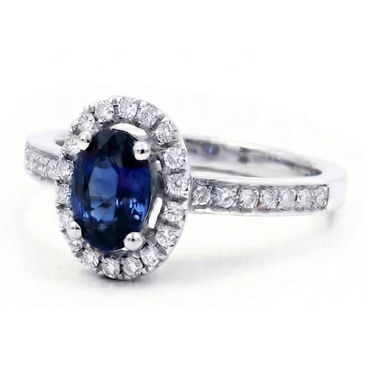 2.50 Carats Ceylon Blue Sapphire And Natural Earth Mined DIAMOND ( NOT LAB GROWN )s Ring White Gold 14K
