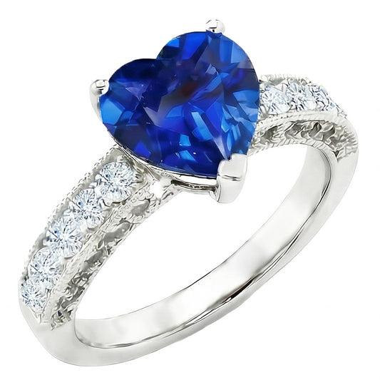 2.50 Carats Heart Cut Ceylon Blue Sapphire Natural Earth Mined Diamond Engagement Ring