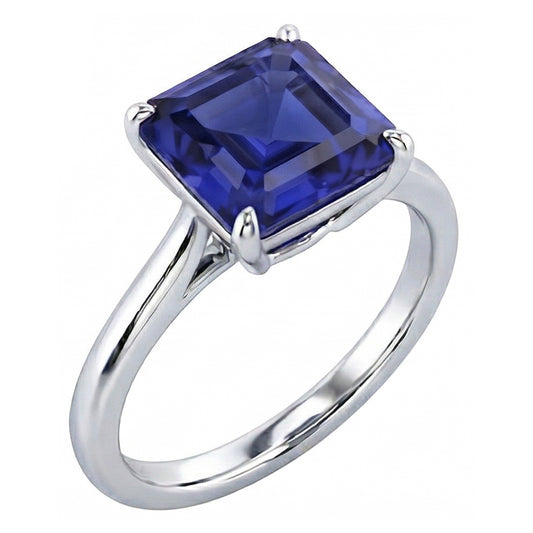 2.50 Carats Solitaire Gemstone Ring Asscher Ceylon Sapphire Gold 14K