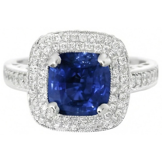 2.60 Ct Ceylon Sapphire And Natural Earth Mined Diamond Ring Gold White 14K