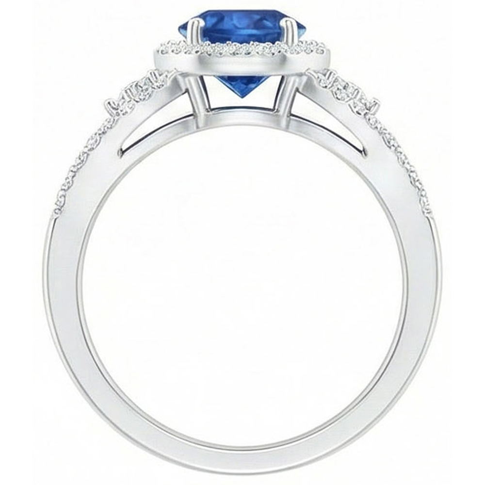 natural round sapphire 2.64ct ring on white background