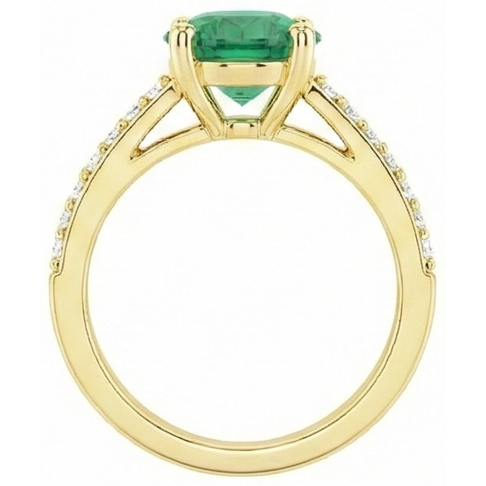 2.70 Carats Green Emerald With Natural Earth Mined Diamond 14K Yellow Gold Engagement Ring