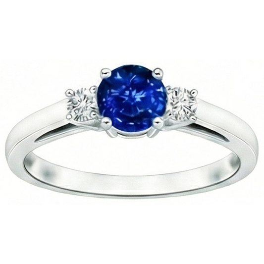2.70 Ct Blue Sapphire And Natural Earth Mined DIAMOND ( NOT LAB GROWN )s Three Stone Ring Gold 14K