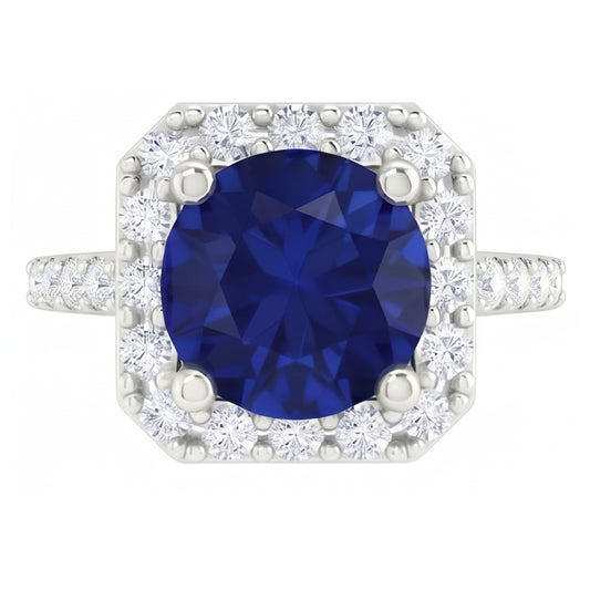 2.70 Ct Ceylon Sapphire & Natural Earth Mined DIAMOND ( NOT LAB GROWN )s Halo Ring White Gold 14K