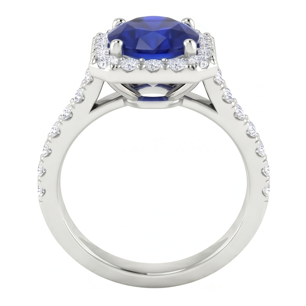 2.70 Ct Ceylon Sapphire & Natural Earth Mined DIAMOND ( NOT LAB GROWN )s Halo Ring White Gold 14K