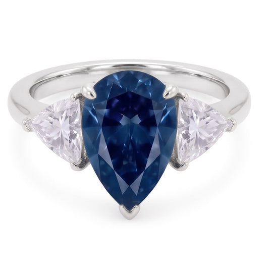 2.70 Ct. Real Blue & White Natural Earth Mined DIAMOND ( NOT LAB GROWN )s Anniversary Ring Gold Three Stone
