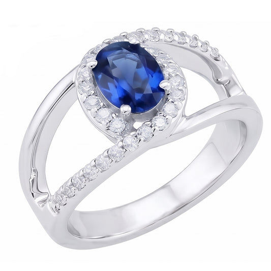 2.75 Ct Oval Ceylon Blue Sapphire And Natural Earth Mined DIAMOND ( NOT LAB GROWN ) Ring White Gold 14K