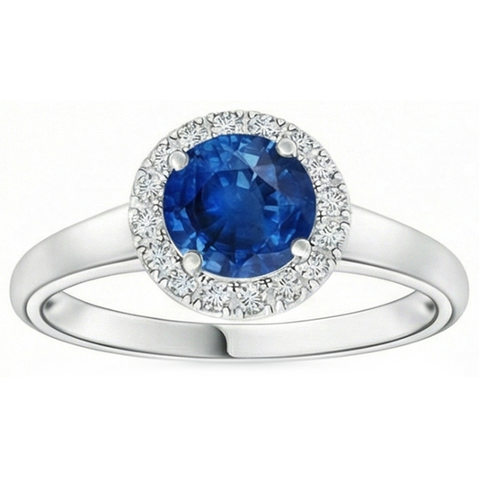 2.80 Ct Solitaire With Accents Ceylon Sapphire Natural Earth Mined DIAMOND ( NOT LAB GROWN )s Ring WG 14K