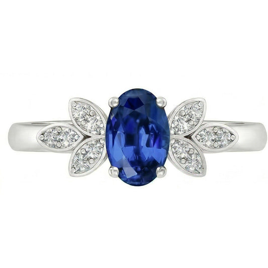 2.85 Carats Ceylon Blue Sapphire And Natural Earth Mined DIAMOND ( NOT LAB GROWN )s Ring White Gold 14K