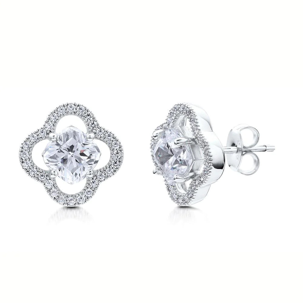 2 Carat Cushion And Round Halo Genuine Diamond Stud Earring White Gold 14K