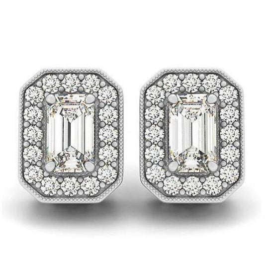 natural emerald diamond 2ct earring front view