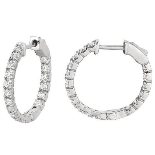 2 Carats Genuine Round Brilliant Diamond White Gold Hoop Pair Women Earring