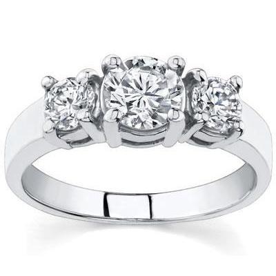 2 Carats Round Diamond Three Stone Anniversary Ring White Gold 14K