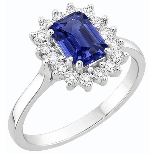 2 Carats Halo Natural Earth Mined Diamond Ring Emerald Ceylon Sapphire Gemstone Star Style