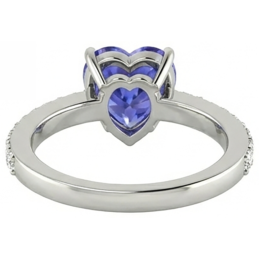 2 Carats Heart Cut Blue Tanzanite And Natural Earth Mined Diamond Anniversary Ring
