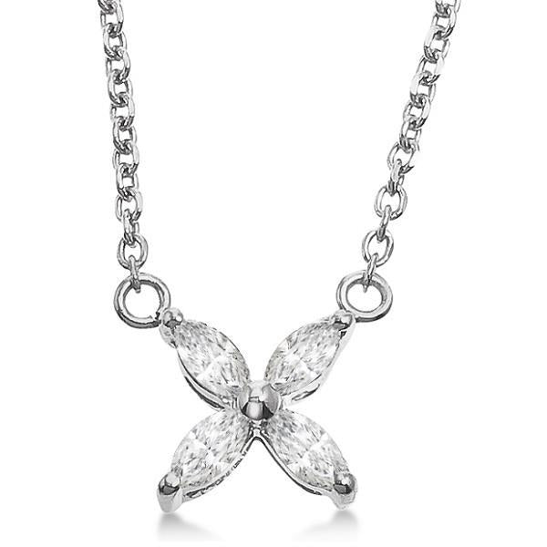 2 Carats Marquise Cut Diamond Genuine Flower Style Pendant 14K White Gold