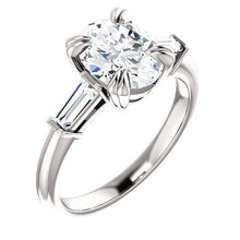 2 Carats Oval Center Real Diamond 3 Stone Engagement Ring 14K White Gold2