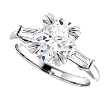 2 Carats Oval Center Real Diamond 3 Stone Engagement Ring 14K White Gold5