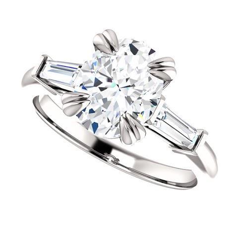 2 Carats Oval Center Real Diamond 3 Stone Engagement Ring 14K White Gold5