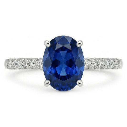 2 Carats Oval Sri Lanka Blue Sapphire Natural Earth Mined DIAMOND ( NOT LAB GROWN ) Ring White Gold 14K