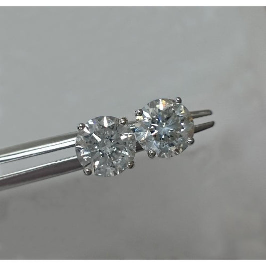 2 Carats Prong Diamond Round Natural Stud Solitaire Earrings 14K White Gold