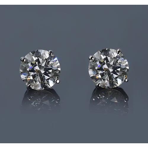 2 Carats Prong Round Natural Earth Mined Diamond Stud Earrings