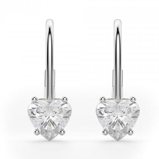 2 Carats Prong Set Heart Cut Genuine Diamond Women Earring Gold Jewelry