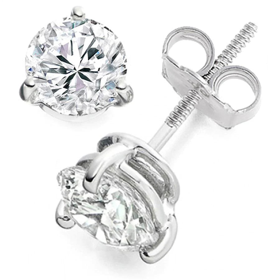2 Carats Real Diamond Studs Earrings 14K White Gold