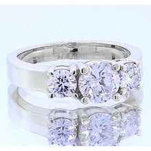 2 Carats Real Diamond Three Stone Engagement Ring 4 Prong Set White Gold 14K