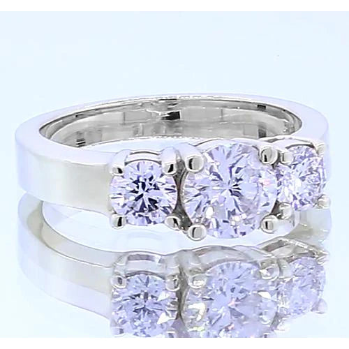 2 Carats Real Diamond Three Stone Engagement Ring 4 Prong Set White Gold 14K