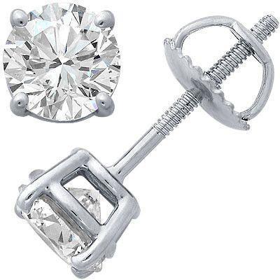 2 Carats Round Cut Natural Diamond Stud Earrings Lady 4 Prong Setting Jewelry