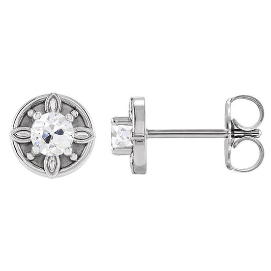 2 Carats Round Genuine Diamond Stud Earrings Old Miner Push Backs Gold Jewelry