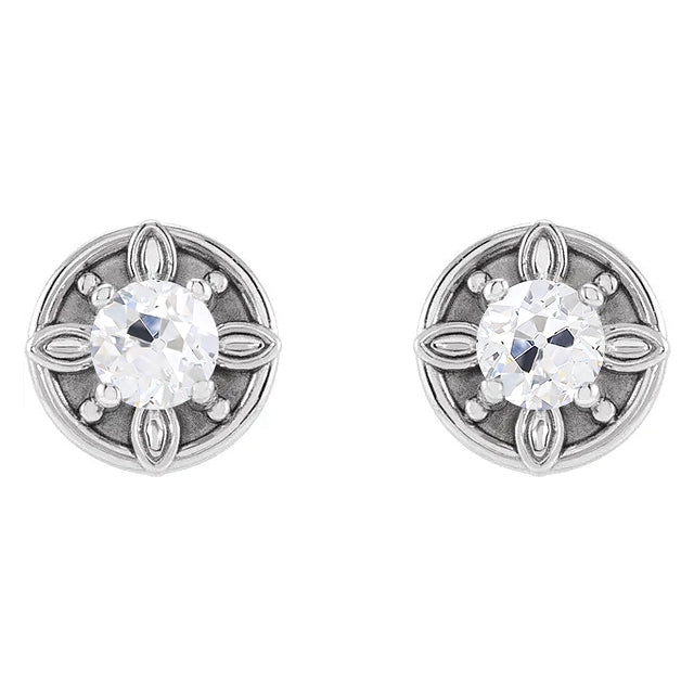 2 Carats Round Genuine Diamond Stud Earrings Old Miner Push Backs Gold Jewelry