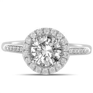 2 Carats Round Halo Real Diamond Ring White Gold 14K