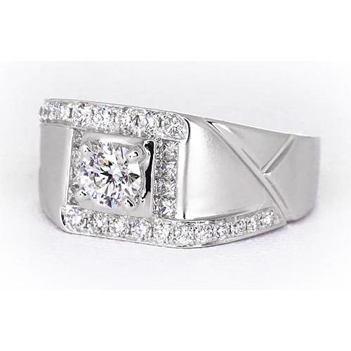 2 Carats Round Natural Diamond Men's Anniversary Ring White Gold