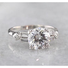 2 Carats Round Real Diamond Engagement Ring Accented White Gold 14K
