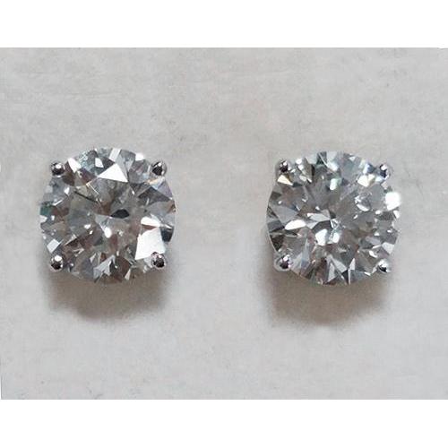 2 Carats Round Real Diamond Stud Earring Women Gold Jewelry