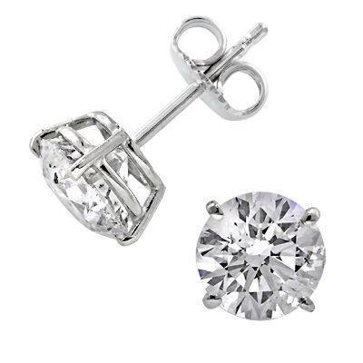 2 Carats Round Real Diamond Stud Earrings Solid White Gold Jewelry New