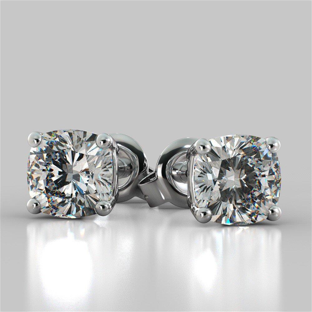 2 Carats Solitaire Cushion Cut Real Diamond Stud Earring 4 Prong Set