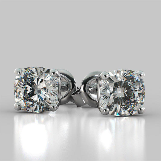 2 Carats Solitaire Cushion Cut Real Diamond Stud Earring 4 Prong Set