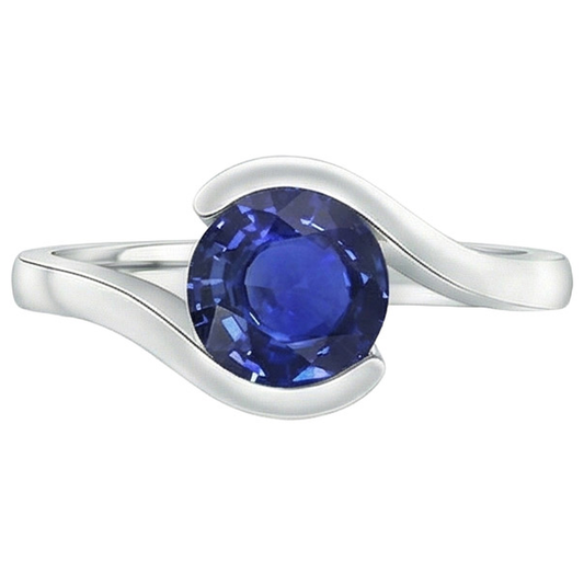2 Carats Solitaire Ring Ceylon Sapphire Tension Style Gold Jewellery