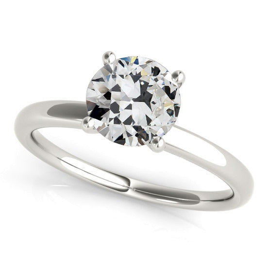 2 Carats Solitaire Ring Round Genuine Old Miner Diamond Ladies Gold Jewelry