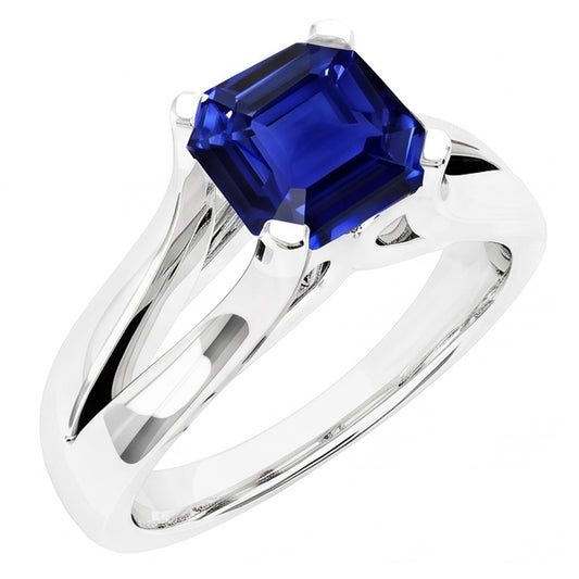 2 Carats Solitaire Ring Split Shank Asscher Cut Srilanka Sapphire