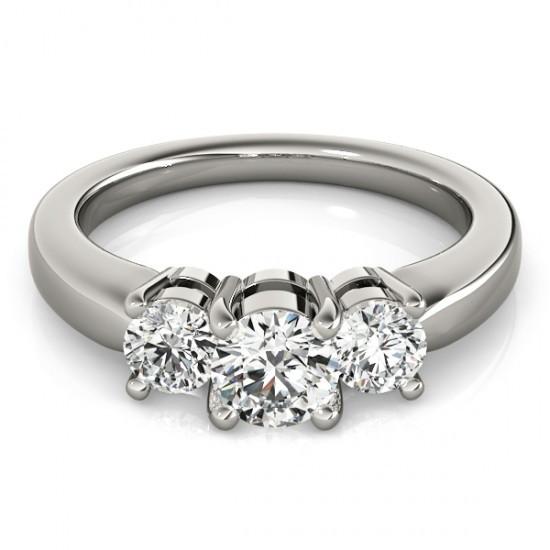 Three Stone Round Cut Natural Diamond Ring White Gold 14K New