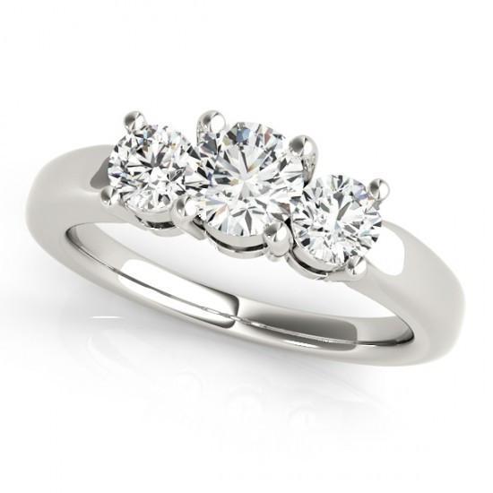 2 Carats Three Stone Round Cut Natural Diamond Ring White Gold 14K New