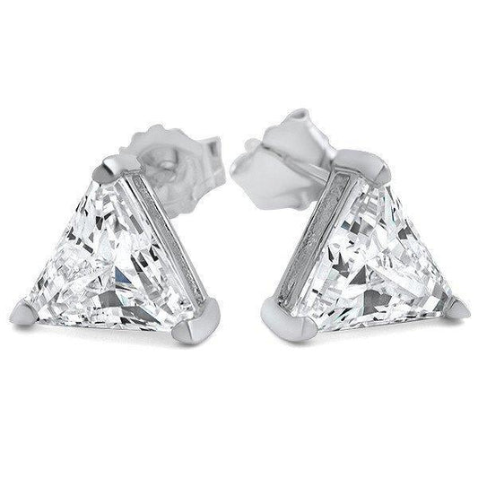 2 Carats Triangle Cut Real Diamond Stud Earring Solid White Gold